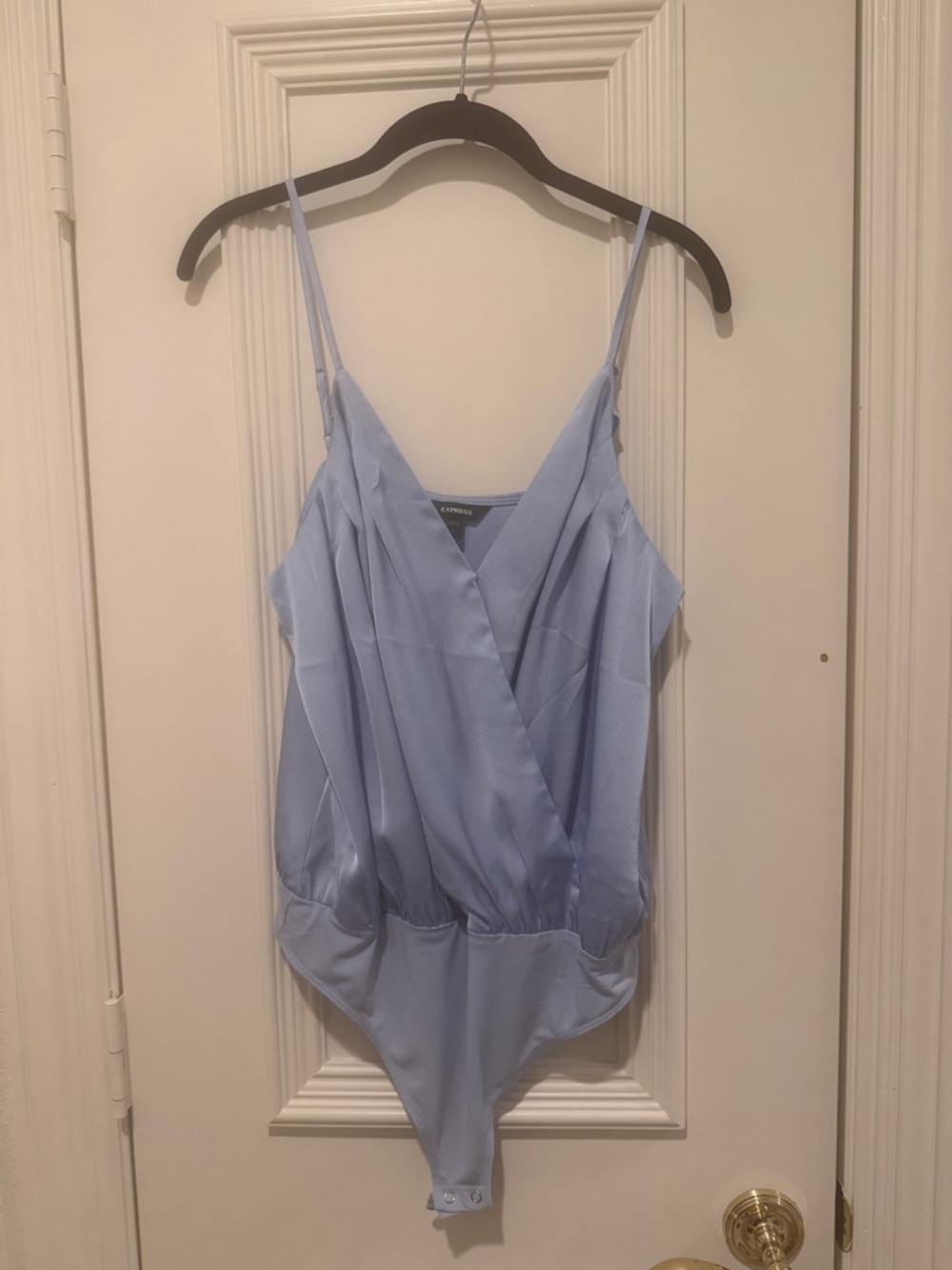 Express Light Blue Satin Surplice Bodysuit